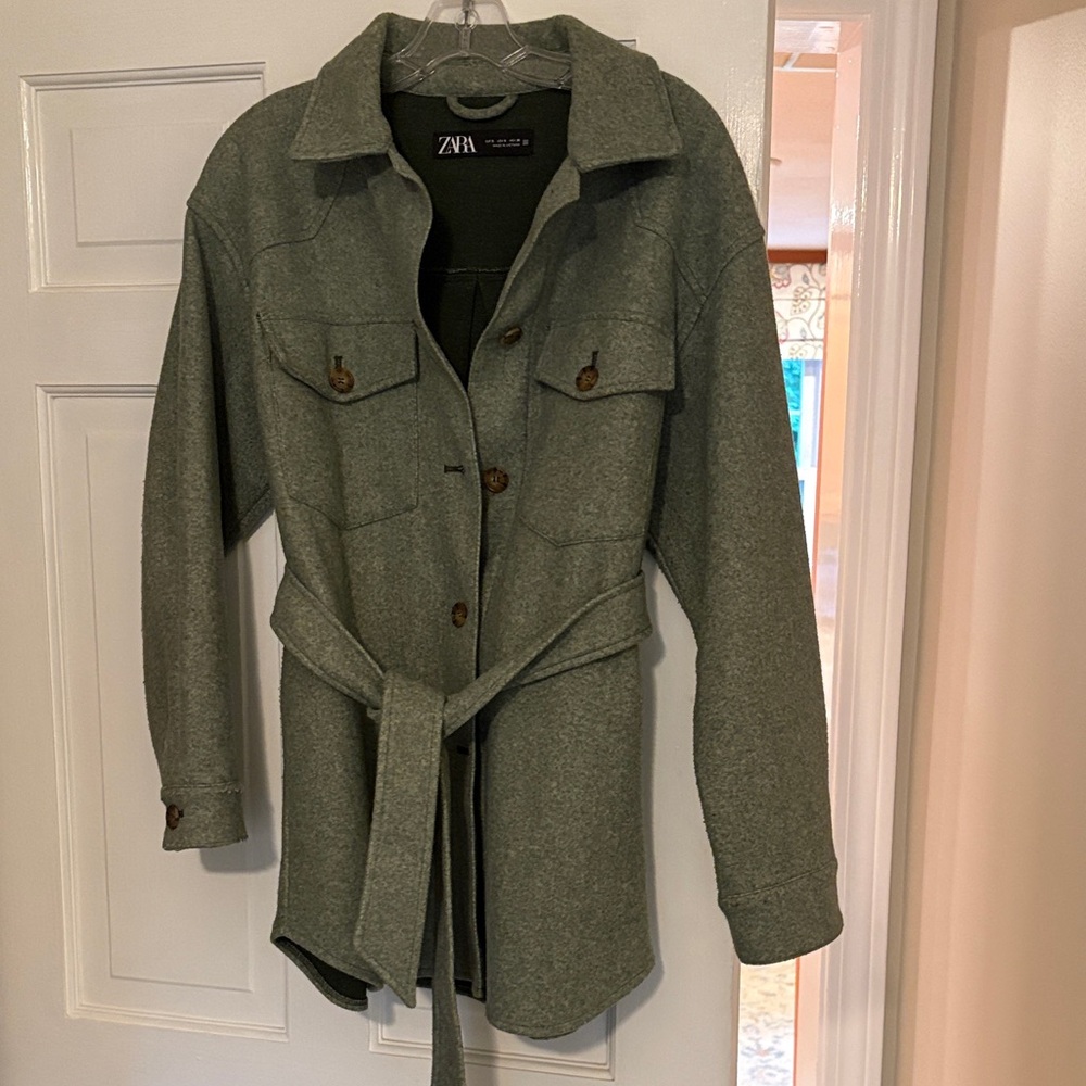 Zara Women's Olive Belted Utility Jacket.